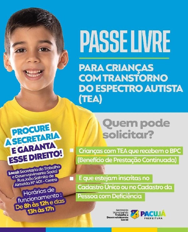 Passe Livre para crianças com Transtorno do Espectro Autista (TEA).