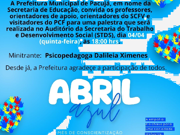 Abril Azul Mês de concientização ao Autismo